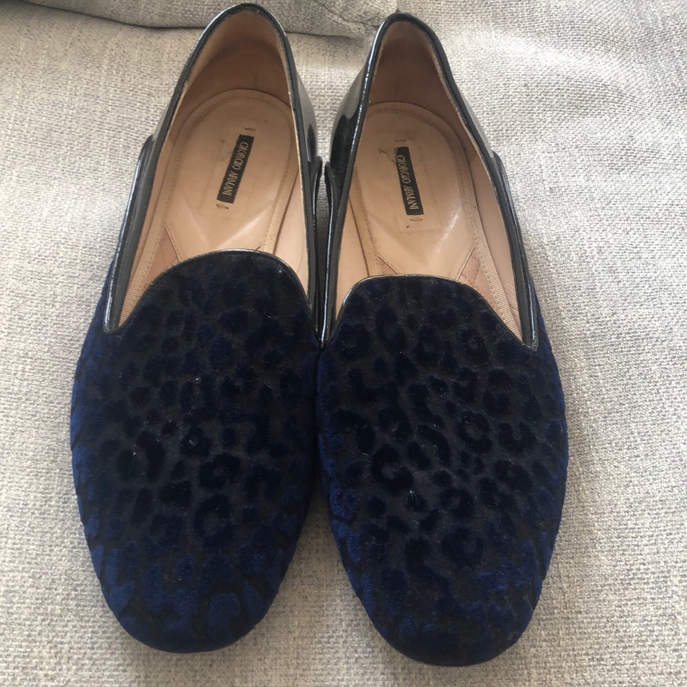Giorgio Armani black and blue leopard flats